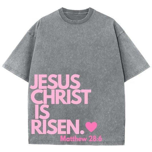 Jesus Christ Is Risen Unisex Washed T-Shirt, Christian Jesus  t shirts, Vintage 90s Graphic Tee Gift Cotton Top, Mineral color