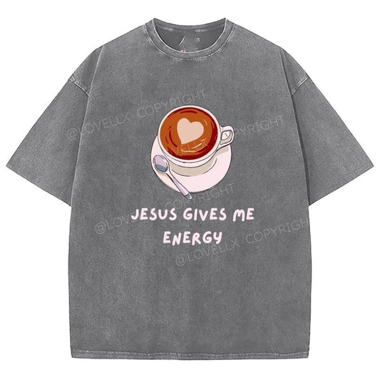 Jesus Gives Me Energy Washed Mineral T-Shirt, Christian Jesus  t shirts, Vintage 90s Graphic Tee Gift Cotton Top Womenswear Bottom