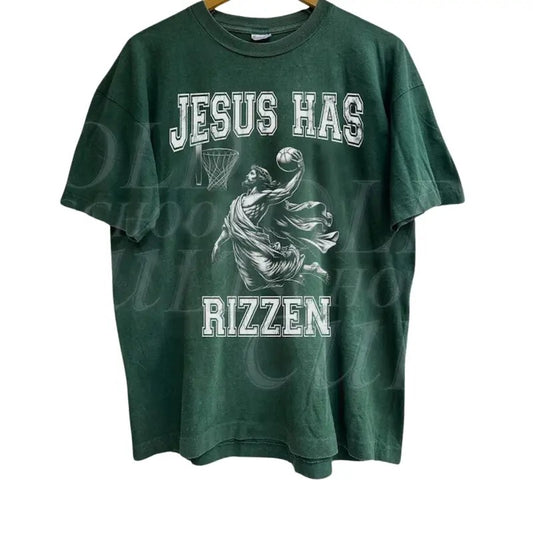 Jesus Has Rizzen Vintage 90s Shirt, Funny Jesus Shirt, Christian Easter Shirt, Easter Gift, Jesus Playing Basketball Top Menswear