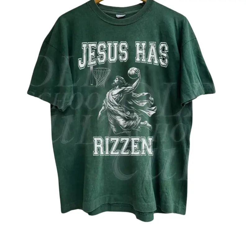 Jesus Has Rizzen Vintage Graphic 90s Shirt, Funny Jesus Shirt, Christian Easter Shirt, Humor Easter Shirt, Easter Gift, Jesus Playing Basketball