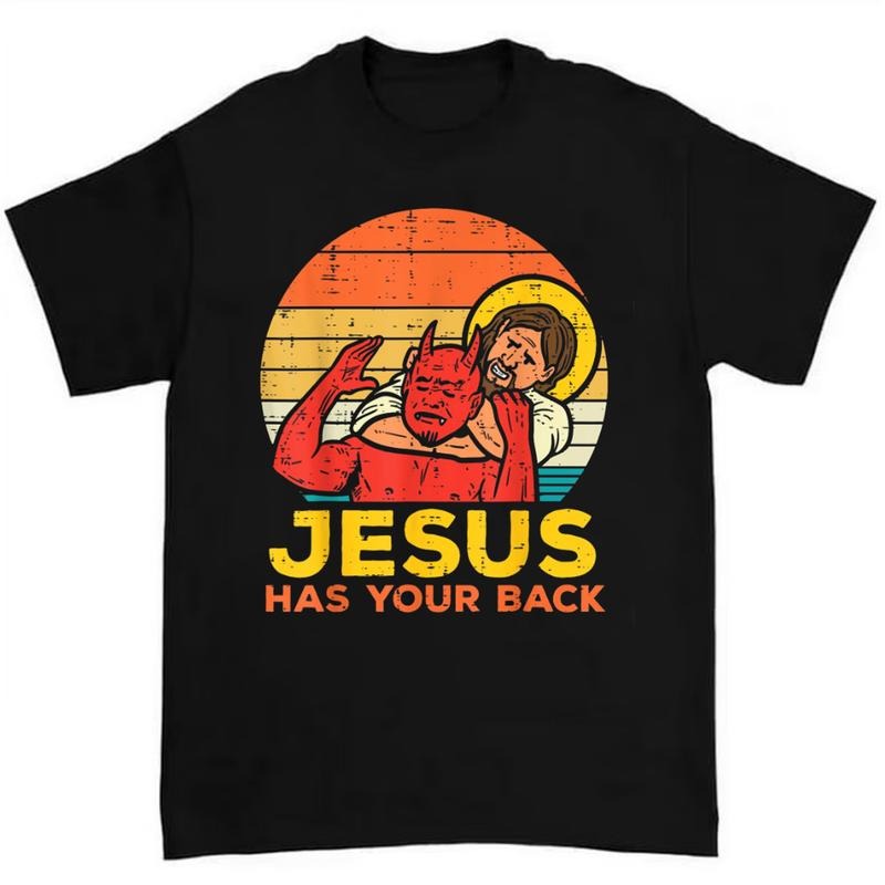 Jesus Has Your Back Jiu Jitsu Retro Christian T Shirt Fun and Inspirational Design