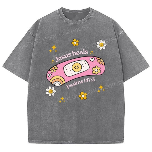 Jesus Heals Unixes Washed T-Shirt, Christian Jesus  t shirts, Vintage 90s Graphic Tee Gift Cotton Top, Mineral color