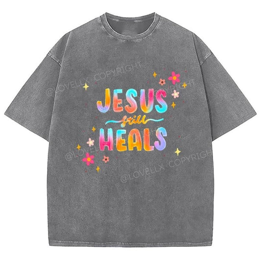Jesus Heals Unixes Washed T-Shirt, Christian Jesus  t shirts, Vintage 90s Graphic Tee Gift Cotton Top, Mineral colorstyle{n002}2