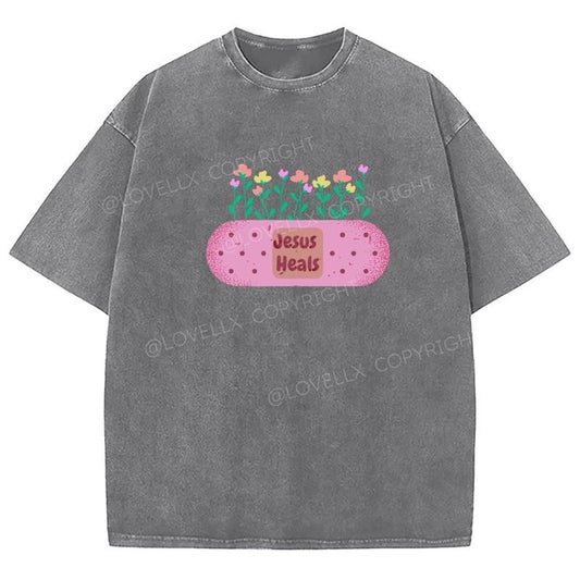 Jesus Heals Washed T-Shirt, Christian Jesus  t shirts, Vintage 90s Graphic Tee Gift Cotton Top Womenswear Bottom