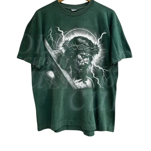 Jesus Holding Cross Vintage 90s Graphic Shirt, Christian Shirt, Retro Faith Jesus Shirt, Retro Y2k Halftone Graphic Bible Tee, Be The Light Streetwear