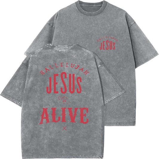 Jesus Is Alive Unisex Washed T-Shirt, Christian t shirts, Vintage 90s Graphic Tee, Gift Top Womenswear Cotton