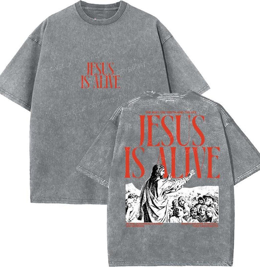 Jesus Is Alive Unisex Washed T-Shirt, Vintage 90s Graphic Tee, Gift Top Womenswear Cotton