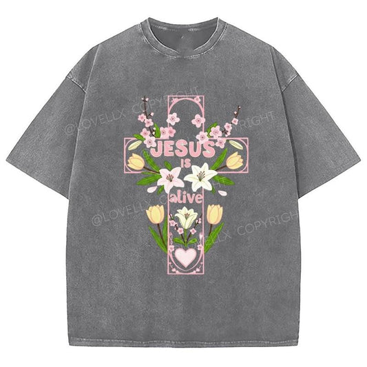 Jesus Is Alive Unixes Washed T-Shirt, Christian Jesus  t shirts, Vintage 90s Graphic Tee Gift Cotton Top, Mineral color