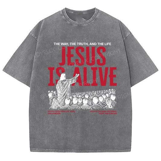 Jesus Is Alive Washed T-Shirt, Christian Jesus  t shirts, Vintage 90s Graphic Tee Gift Cotton Top Womenswear Bottom
