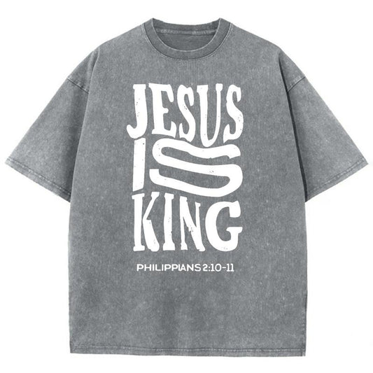 Jesus Is King Unisex Washed T-Shirt, Christian Jesus  t shirts, Vintage 90s Graphic Tee Gift Cotton Top, Mineral color