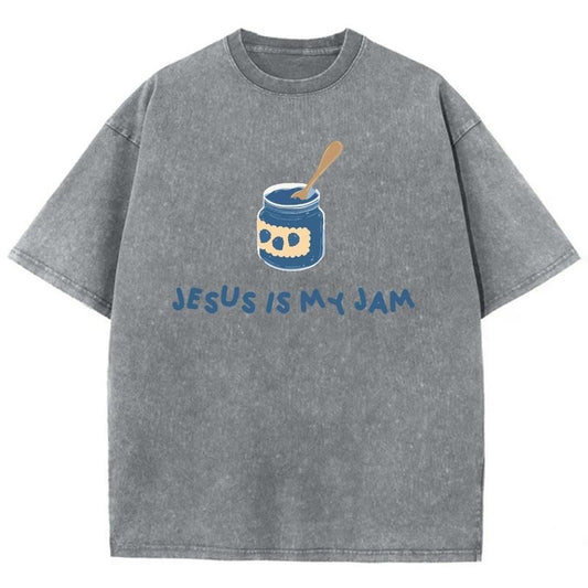 Jesus Is My Jam Unisex Washed T-Shirt, Christian Tshirts, Vintage 90s Graphic Tee Gift Cotton Top Womenswear, Mineral color