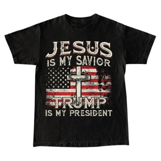 Jesus Is My Savior Trump Is My President T-shirt, American Flag Tshirt, Donald Trump Tshirt, America, Freedom, Trump 2024 T-shirt,Trendy Trump T-shirt,Womenswear And Menswear T-Shirt, Graphic Tee
