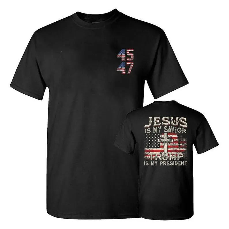 Jesus Is My Savior Trump Is My President T-shirt, Patriotic Christian Shirts, Religious Political Statement Tee, American Flag, Vintage Unisex T-Shirt, Casual, Classic Fashion Cotton Underwear Shirt Womenswear And Menswear T-Shirt, Graphic Tee