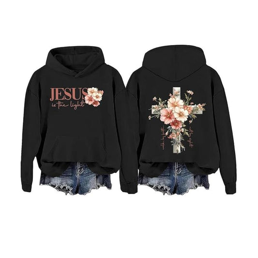 Jesus Is The Light Hoodie Casual Street Style Fleece Fabric Pullover Sweatshirt for Women for Men Womenswear