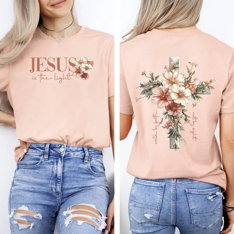 Jesus Is The Light, Floral Cross, Christian, Jesus, Gospel, Faith, Saved Tshirt, Women's Comfort Colors Tee