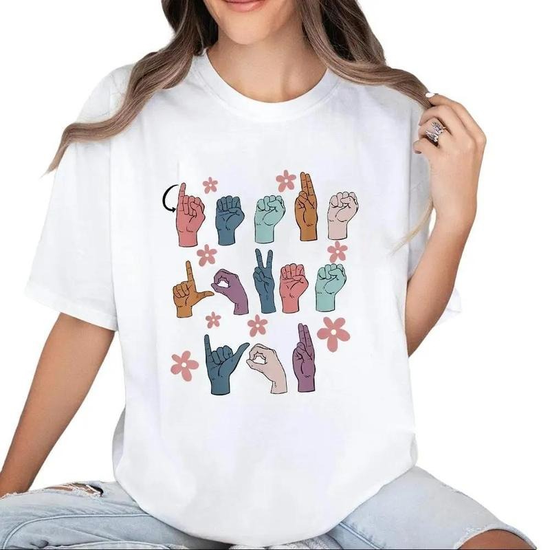 Jesus Loves You ASL Sign Language Christian T-Shirt Graphic Tees for Men Women Casual Style Crew Neck Short Sleeve T-Shirt Tops Trendy