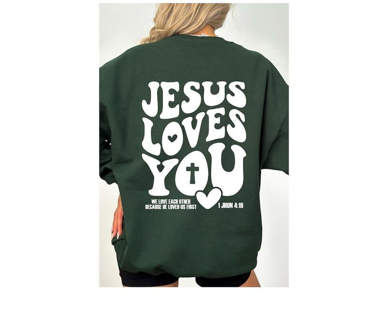 Jesus Loves You Christian Hoodie, Bible Verse Hoodie, Aesthetic Christian Sweatshirts Cotton Menswear