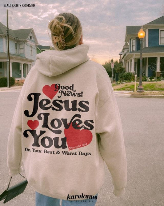 Jesus Loves You Christian Mental Health Hoodie Preppy Faith Sweatshirt Cotton Menswear Polyester Sweaters