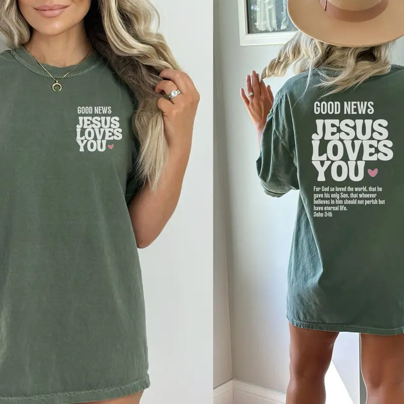 Jesus Loves You Front And Back Print Shirt Vintage Shirt John 3 16 Shirt Good News Retro Shirt Jesus T-shirt Bible Tee