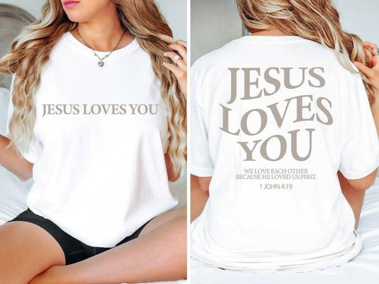 Jesus Loves You Tees, Jesus T-Shirt, Christian Shirt, Aesthetic Clothes,Bible Verse Shirt, Jesus Tees, Christian Cotton Top Womenswear Light