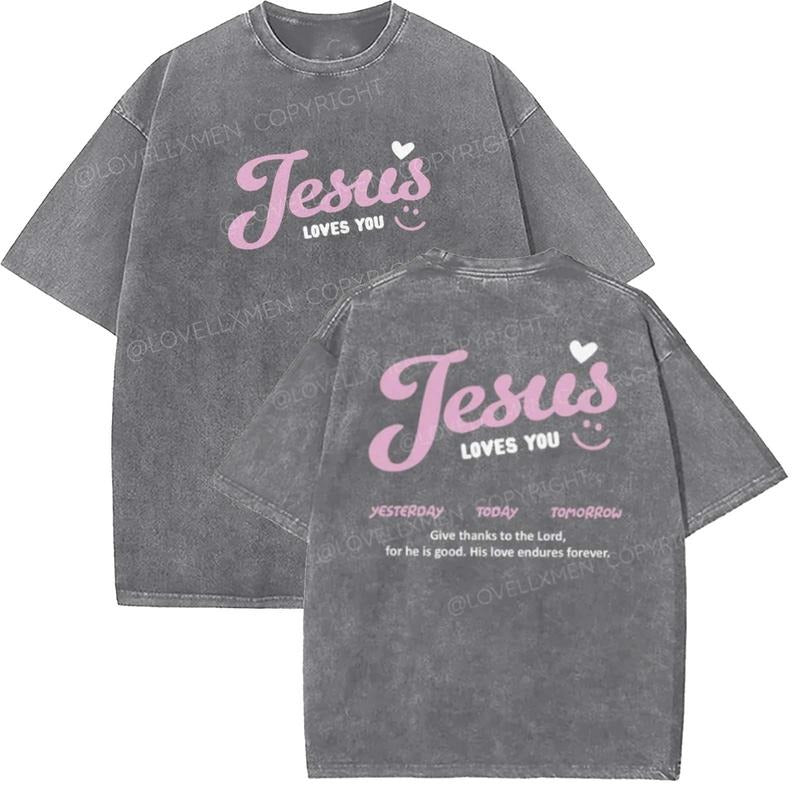 Jesus Loves You Unisex Washed T-Shirt, Christian t shirts, Vintage 90s Graphic Tee, Gift Top Womenswear Cotton