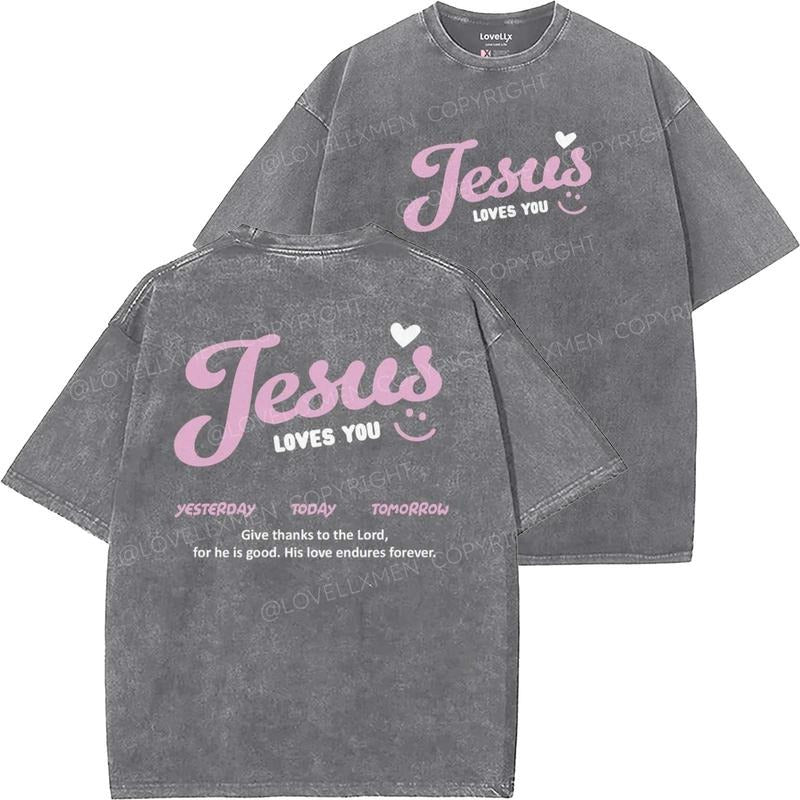 Jesus Loves You Unisex Washed T-Shirt, Christian t shirts, Vintage 90s Graphic Tee, Gift Top Womenswear Cottonstyle{n002}3