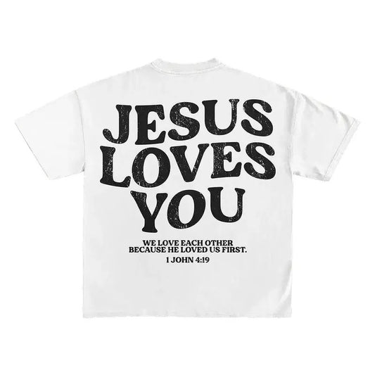 Jesus Loves You Words Print Short Sleeve T-Shirt, god apparel, christian clothing