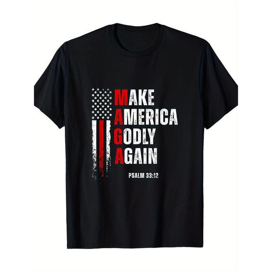 Jesus Make America Godly Again American Patriot Christian T-Shirt- g 180g cotton, printed T-shirt made in usa