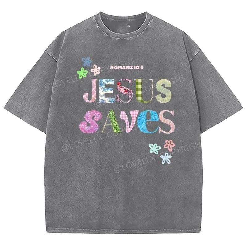 Jesus Saves Unixes Washed T-Shirt, Christian Jesus  t shirts, Vintage 90s Graphic Tee Gift Cotton Top Womenswear Bottom