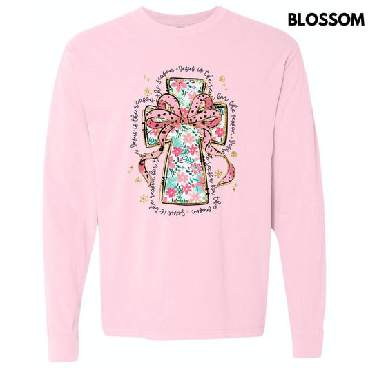 Jesus Season Floral Cross Long Sleeve Comfort Colors T-Shirt 'NLB'