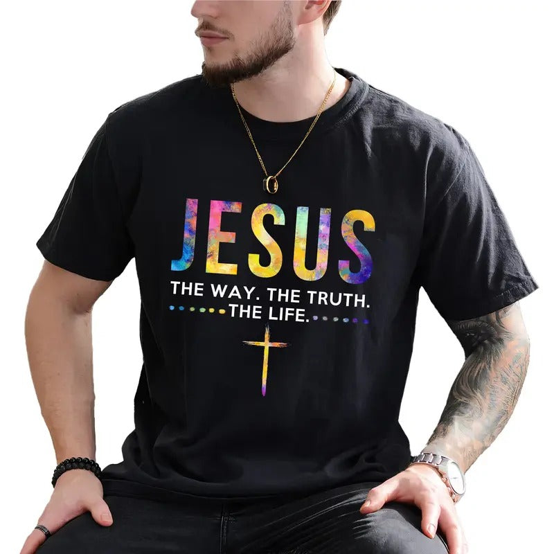 Jesus The Way The Truth The Life Graphic Tee, John 14:6 Bible Verse T-shirt, Religious  Unhinged Tee For Men, Faith Shirt, Christian Gift For Him