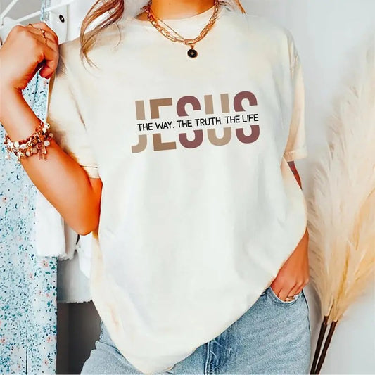 Jesus The Way The Truth The Life Shirt, Christian Cotton Fabric Outfit, Christian Shirt Casual Style, Bible Verse Spiritual Tshirt, Christian Top For Women, Comfort Fit Womenswear Shirt, gift for friends