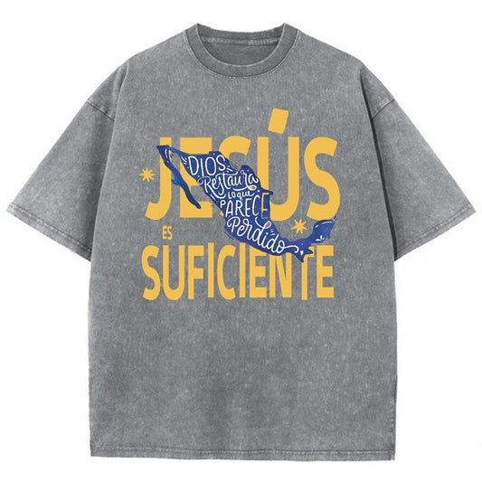 Jesus Unisex Washed T-Shirt, Christian t shirts, Vintage 90s Graphic Tee Gift Cotton Top Womenswear, Mineral color