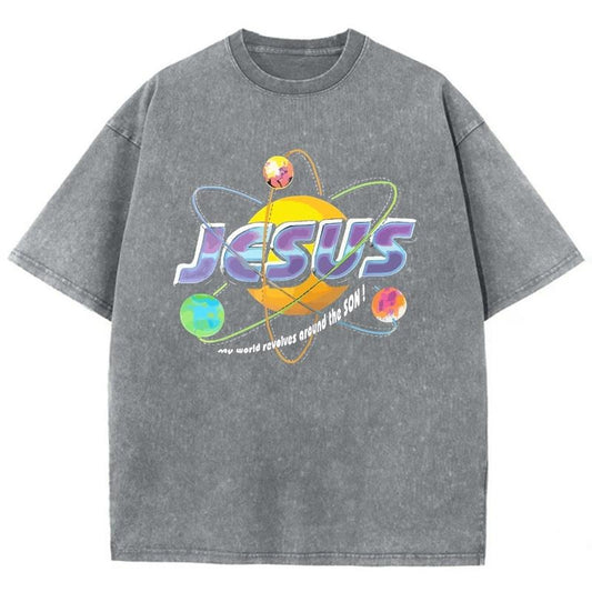 Jesus Unisex Washed T-Shirt, Christian t shirts, Vintage 90s Graphic Tee Gift Cotton Top Womenswear, Mineral colorstyle{n002}2