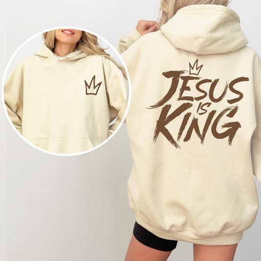 Jesus is King Hoodie 2-Sided, Christian Hoodies for Women and Men, Retro Jesus Apparel, Bible Verse Pullover, Religious Tops, Cotton Fabric Womenswear