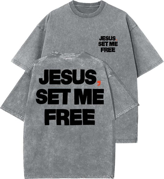 Jesus, Set Me Free Unisex Washed T-Shirt, Christian t shirts, Vintage 90s Graphic Tee, Gift Top Womenswear Cotton Mineral Colorstyle{n002}2