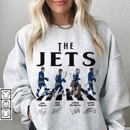 Jets Walking Abbey Road Signatures Ice Hockey Sweatshirt, Mark Scheifele, Hellebuyck, Adam Lowry, Gabriel Vilardi, Winnipeg Vintage