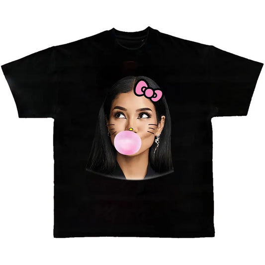 Jhene Pink Kitty Bubble Gum Big Face Rap Shirt - Stylish and Bold Graphic Tee