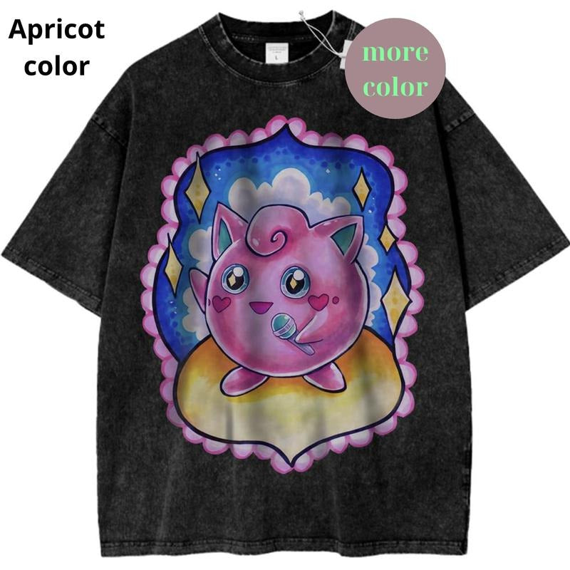 Jigglypuff Graphic T-Shirt, Pokemon Shirt, PKM Shirt, Anime Shirt, Vintage T-Shirt Womenswear Top Cotton