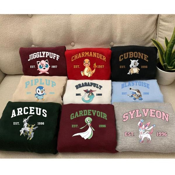 Jigglypuff, Charmander, Cubone, Piplup, Braviary, Blastoise, Arceus, Gardevoir, Sylveon Graphic Sweatshirt, PK Characters Hoodie, Anime Shirt, Graphic Design, Anime Sweatshirt, Anime Lover Pullover, Casual Menswear