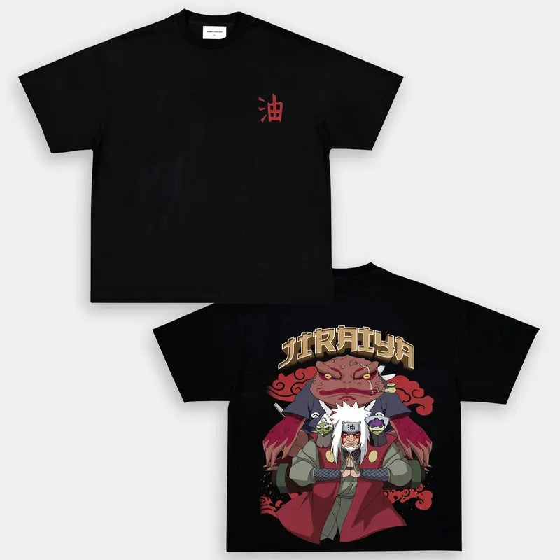 Jijayra Anime Double Printed Vintage Oversized Tee Unisex Anime Manga Heavy Cotton T-shirt, Anime Lover, Top