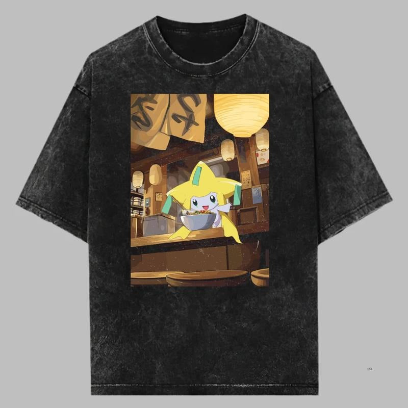 Jirachi Vintage Tee, Pokemon Graphic Tee, Jirachi Ramen T-Shirt, Anime Shirt, Gift For Pokemon Fans, Unisex Anime Gift Menswear Womenswear Top