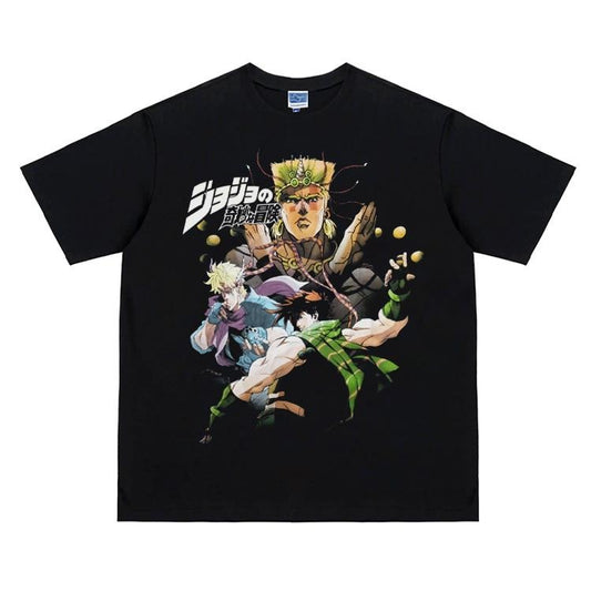 JoJo "Battle Tendency" Vintage Oversized Tee Anime T-shirt 100% Cotton Original Design Men's Top for Fans DTG Printing Streetwear Casual Menswear Tshirt Tropical Crewneck