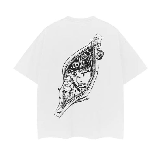 JoJo's Bizarre Adventure "Bucciarati Goodbye" Heavyweight Vintage Tee 100% Cotton OVERSIZED Anime T-shirt Menswear Top printed shirts crew necks Casual Streetwear White Baggy Crewneck Tshirt Tropical Shortsleeve