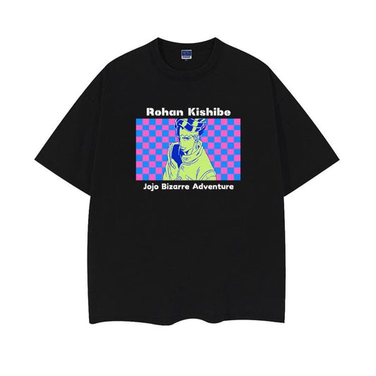 JoJo's Bizarre Adventure "Rohan Kishibe" Heavyweight Vintage Tee 100% Cotton OVERSIZED Anime T-shirt Menswear Top anime clothing cotton shirt Casual Streetwear Black Baggy Crewneck Crew Necks Tshirt Gamis Tropical Shortsleeve