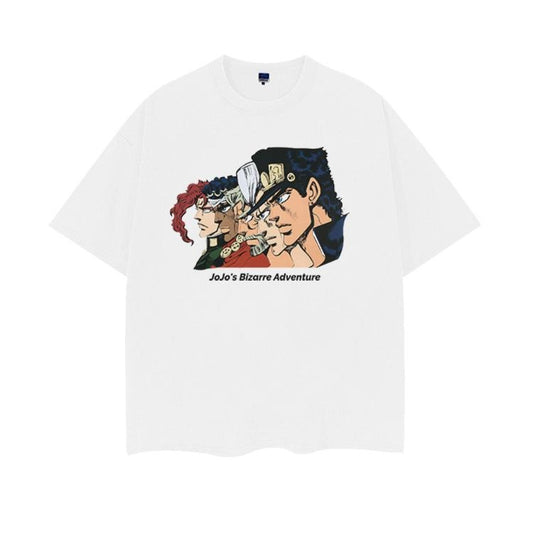 JoJo's Bizarre Adventure "Stardust Crusaders" Heavyweight Vintage Tee 100% Cotton OVERSIZED Anime T-shirt Menswear Top cotton shirt printed shirts Casual Streetwear White Baggy Crewneck Crew Necks Tshirt Tropical Loose Shortsleeve