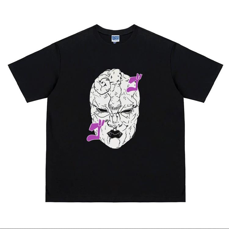 JoJo's Bizarre Adventure "Stone Mask" heavyweight anime vintage tee 100% cotton Loose Menswear Top Streetwear Tshirt Crew Necks Tropical Casual Halloween Black Crewneck Shortsleeve