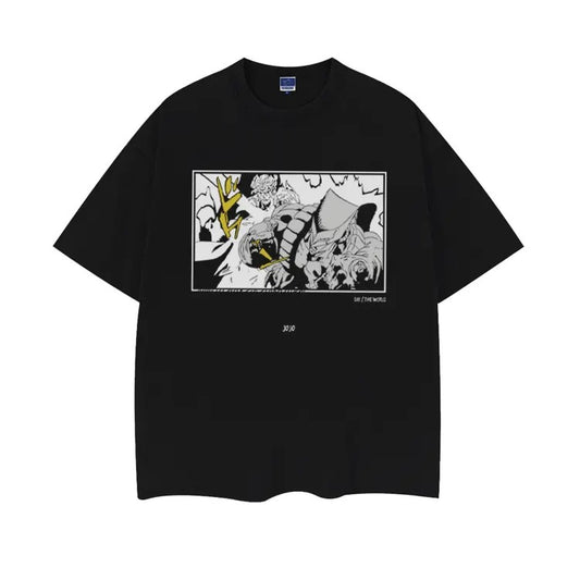 JoJo's Bizarre Adventure "The World" Heavyweight Vintage Tee 100% Cotton OVERSIZED Anime T-shirt Menswear Top anime clothing vintage shirt Casual Streetwear Black Baggy Crewneck Graphic Design Prints Comfortable Fathersdaygift Tshirt