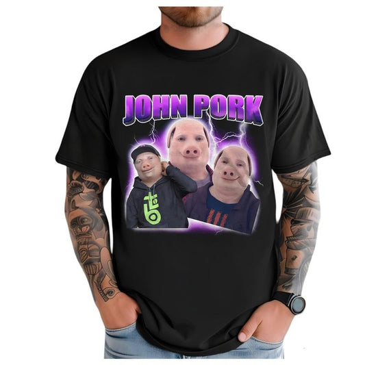 John Pork Funny Dank Memes T-Shirt Vintage 90s Graphic Tee Minimalist Graphic