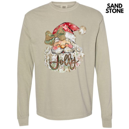 Jolly Smiling Santa Long Sleeve Comfort Colors T-Shirt